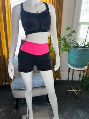 Victoria's Secret Black Athletic Shorts with Bright Pink Waistband